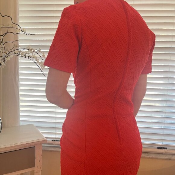 American Vintage 1960s Orange Red Textured Polyester Dress Size MED Ladies Mod - Picture 10 of 11